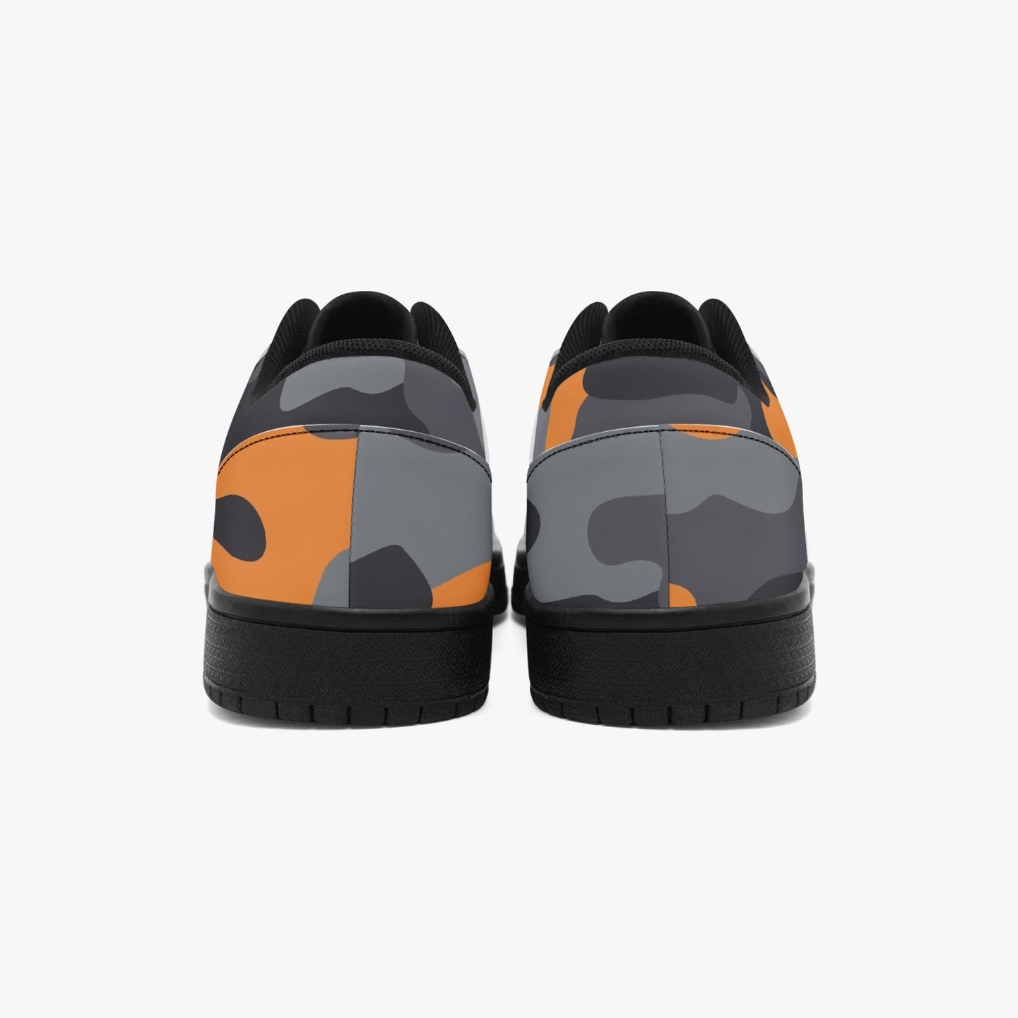 Camo Sneakers | Orange-Black Low-Top Leather Camouflage Shoes