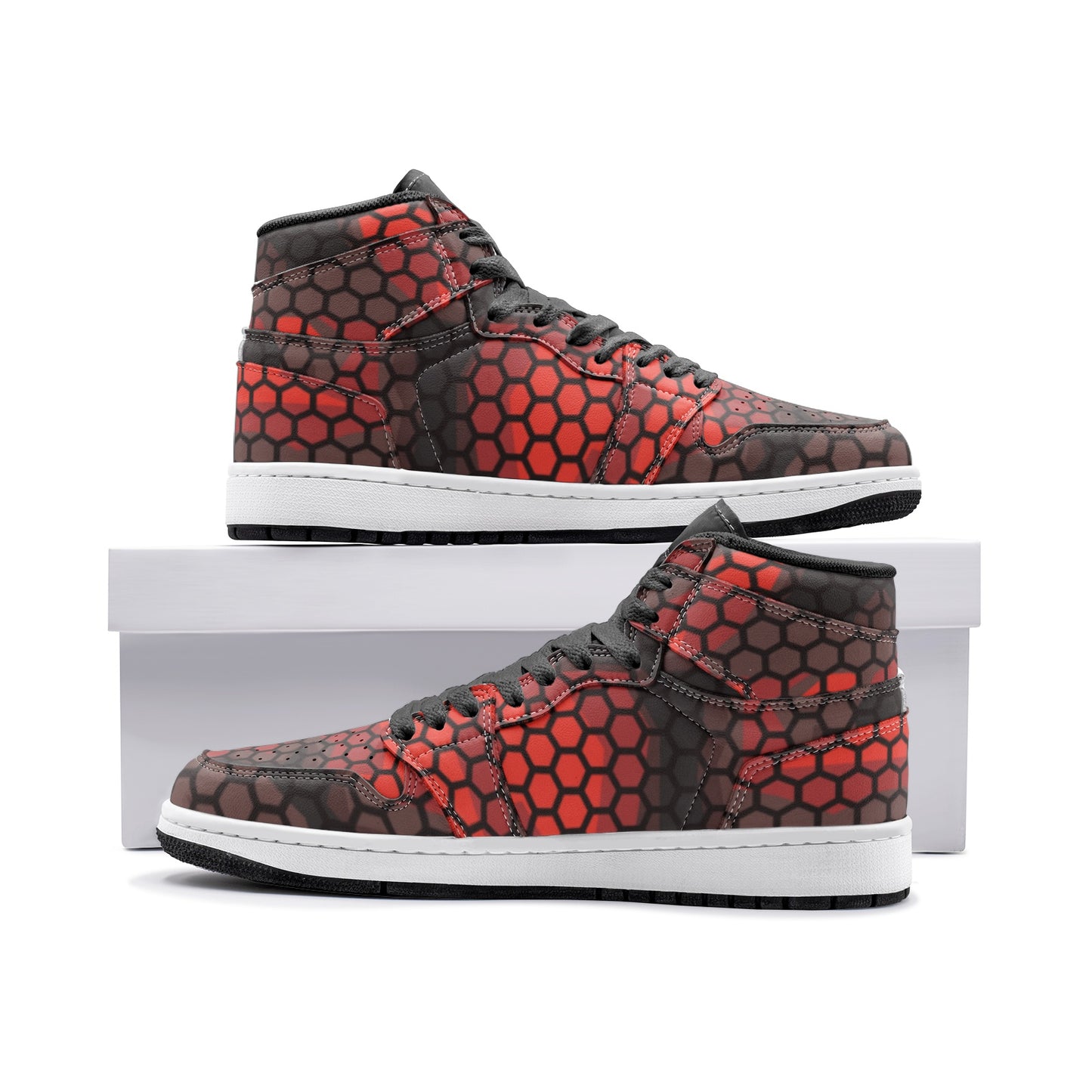 Red Camo Sneakers | High Top Leather | Geometric Hive