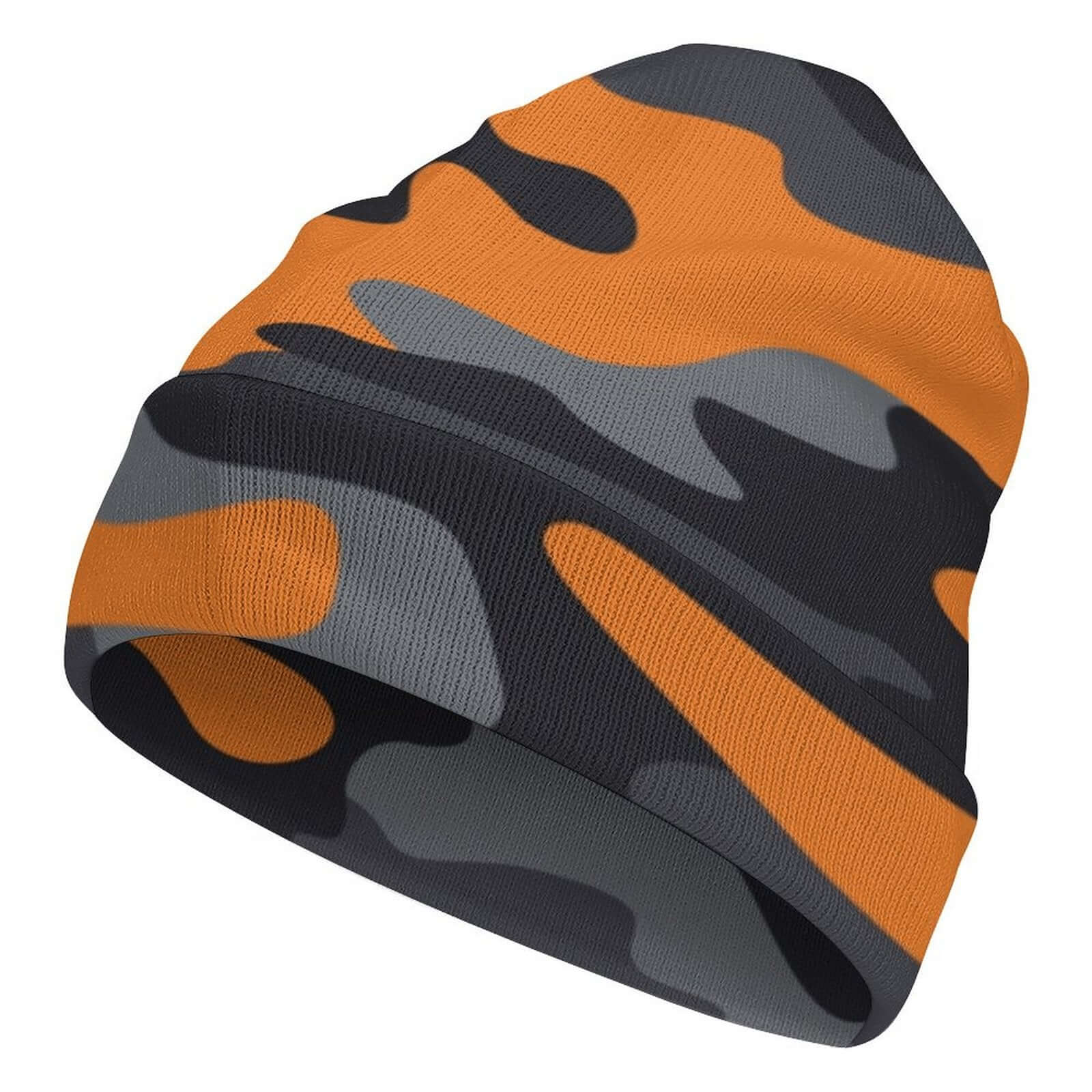 Camo Beanie | Orange, Gray & Black Camouflage