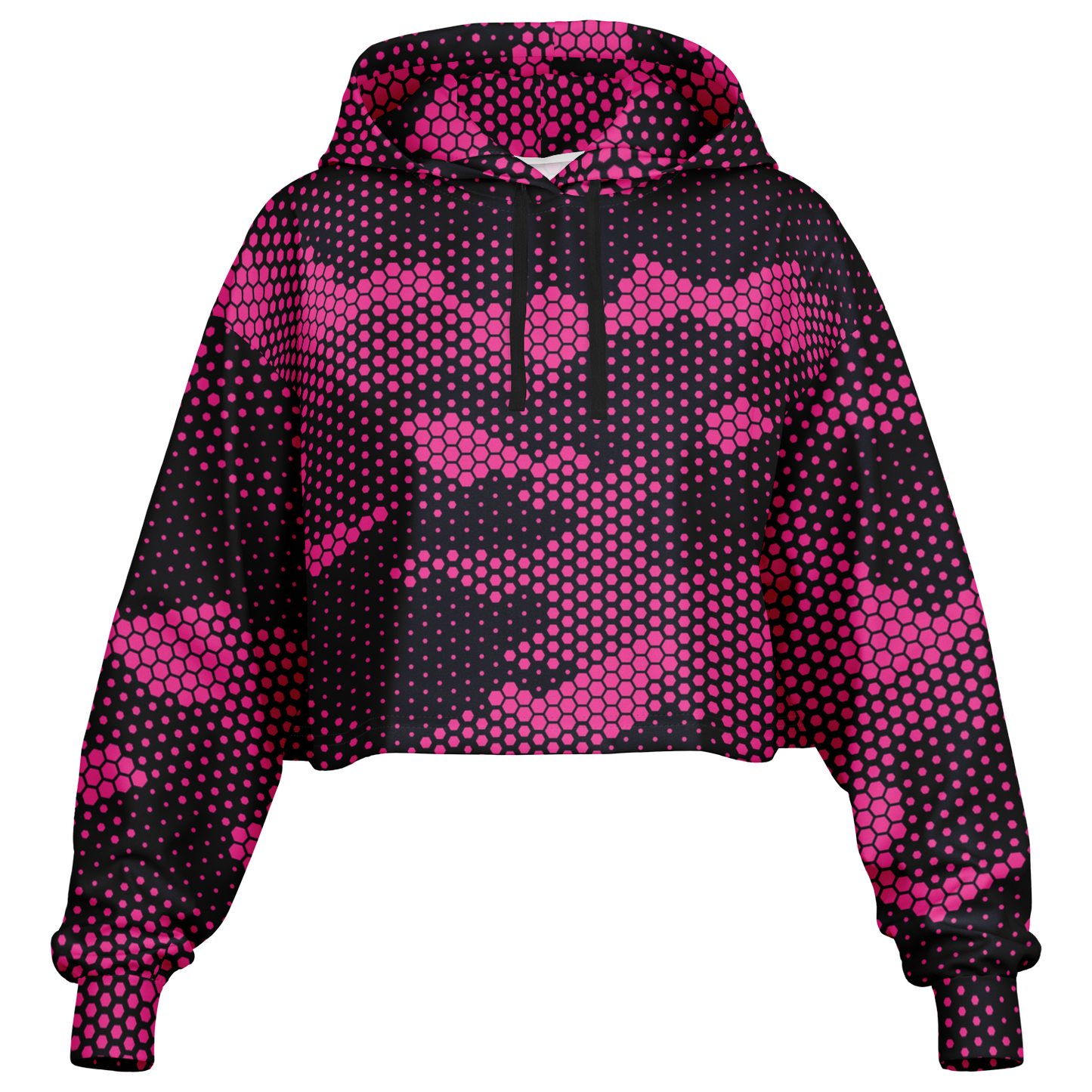 Cropped Hoodie For Women | Pink Digital Dotted Hexagonal