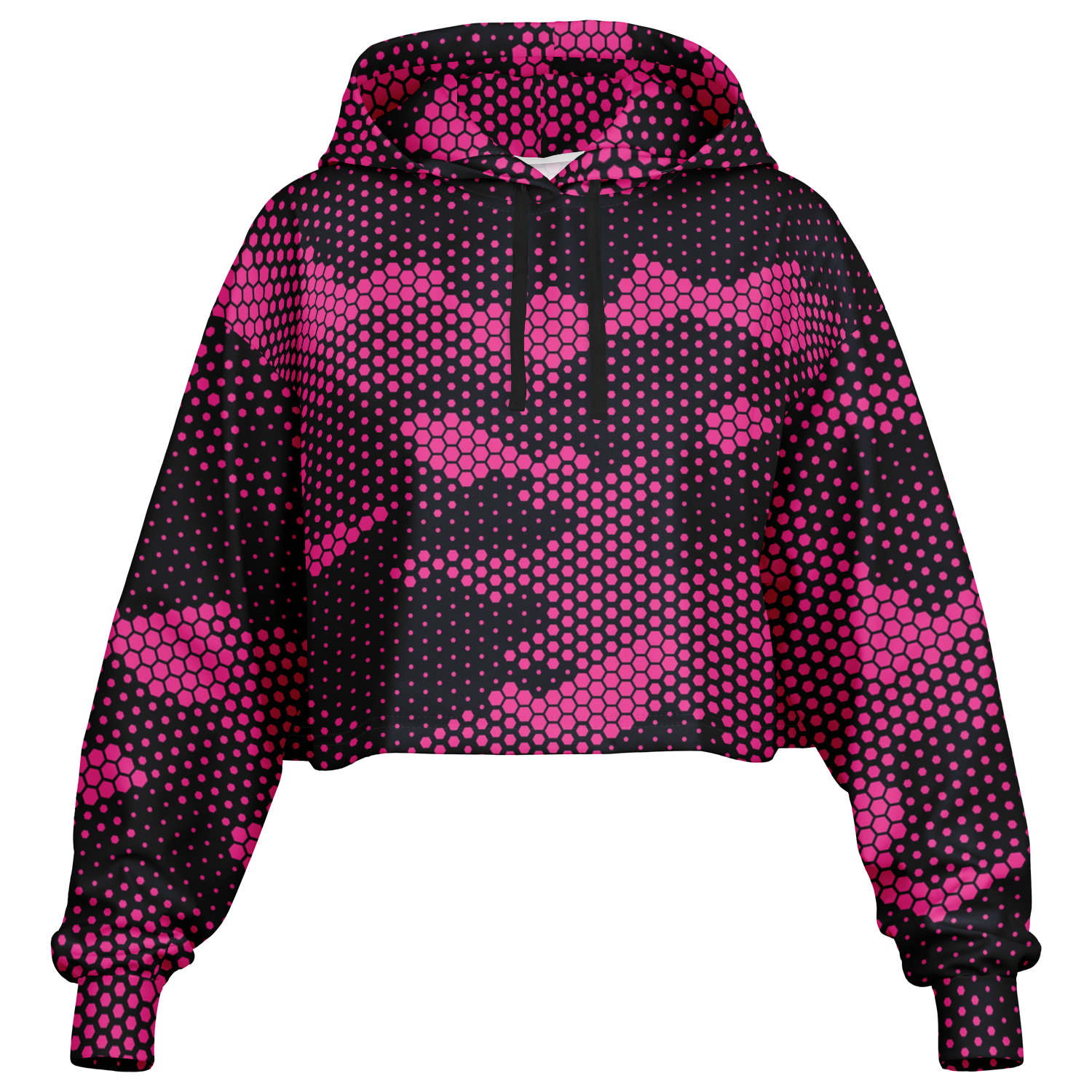 Cropped Hoodie For Women | Pink Digital Dotted Hexagonal