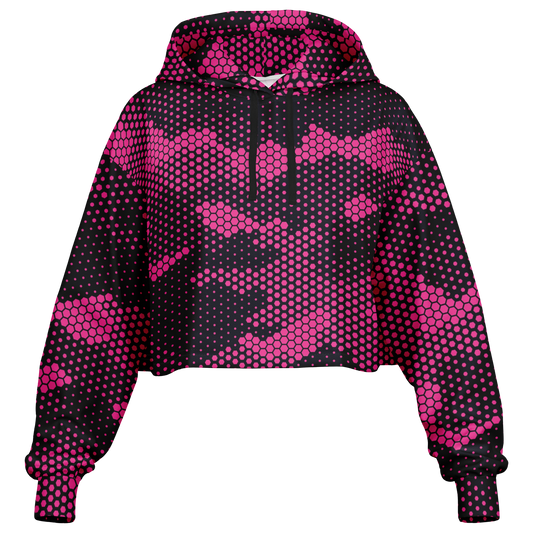 Cropped Hoodie For Women | Pink Digital Dotted Hexagonal