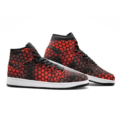 Red Camo Sneakers | High Top Leather | Geometric Hive