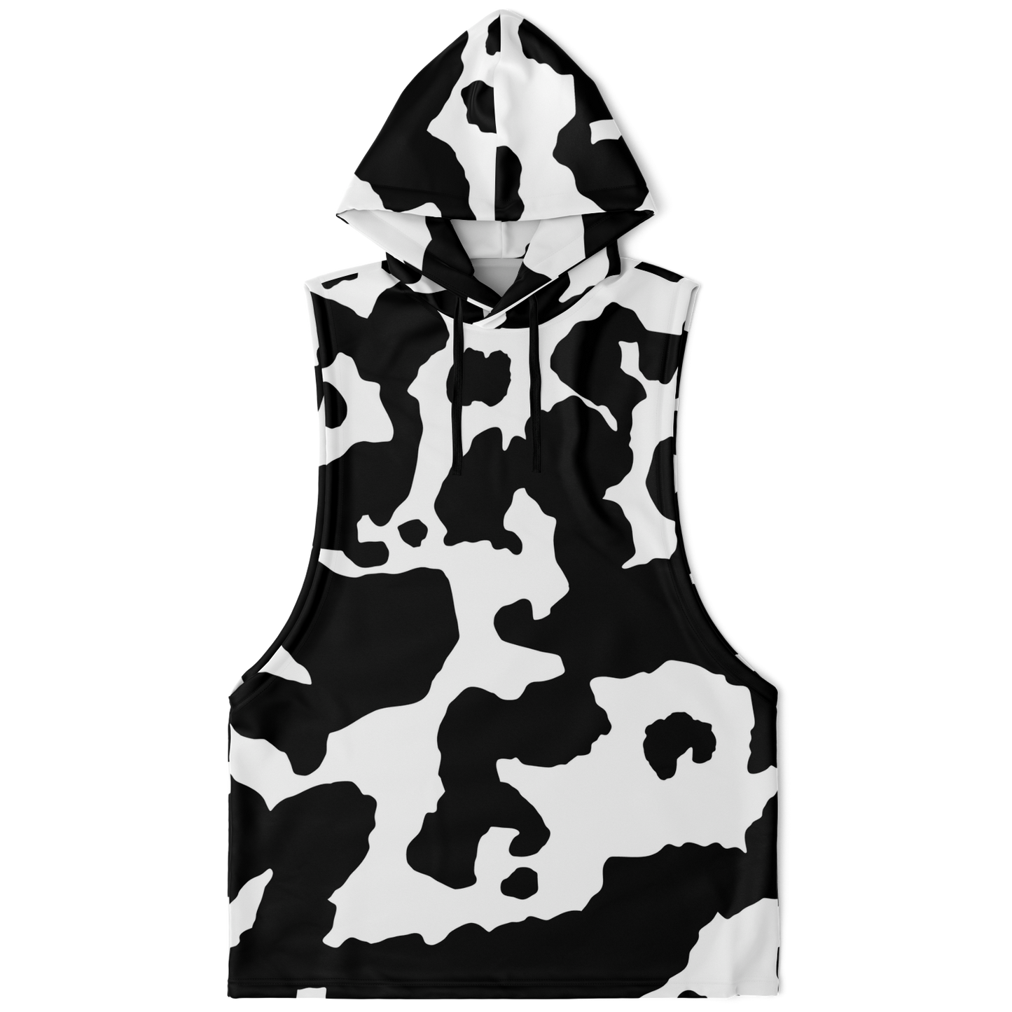 Sleeveless Hoodie | Black & White Cow Camouflage