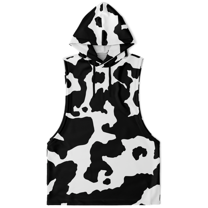 Sleeveless Hoodie | Black & White Cow Camouflage