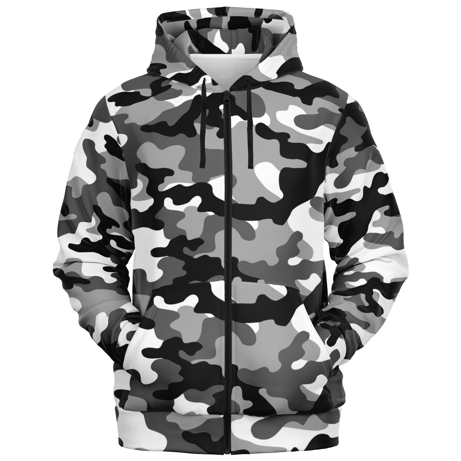 Zip-Up Hoodie | Gray, Black & White Camouflage