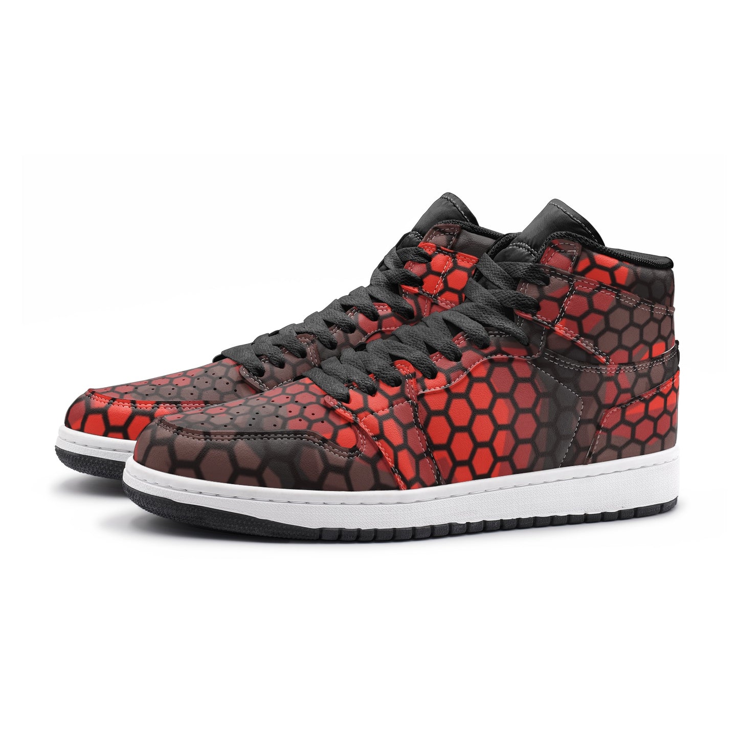 Red Camo Sneakers | High Top Leather | Geometric Hive