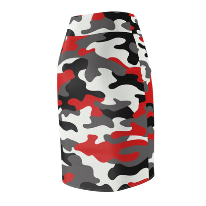 Camo Mini Skirt | Pencil Cut | Red, Black, & White