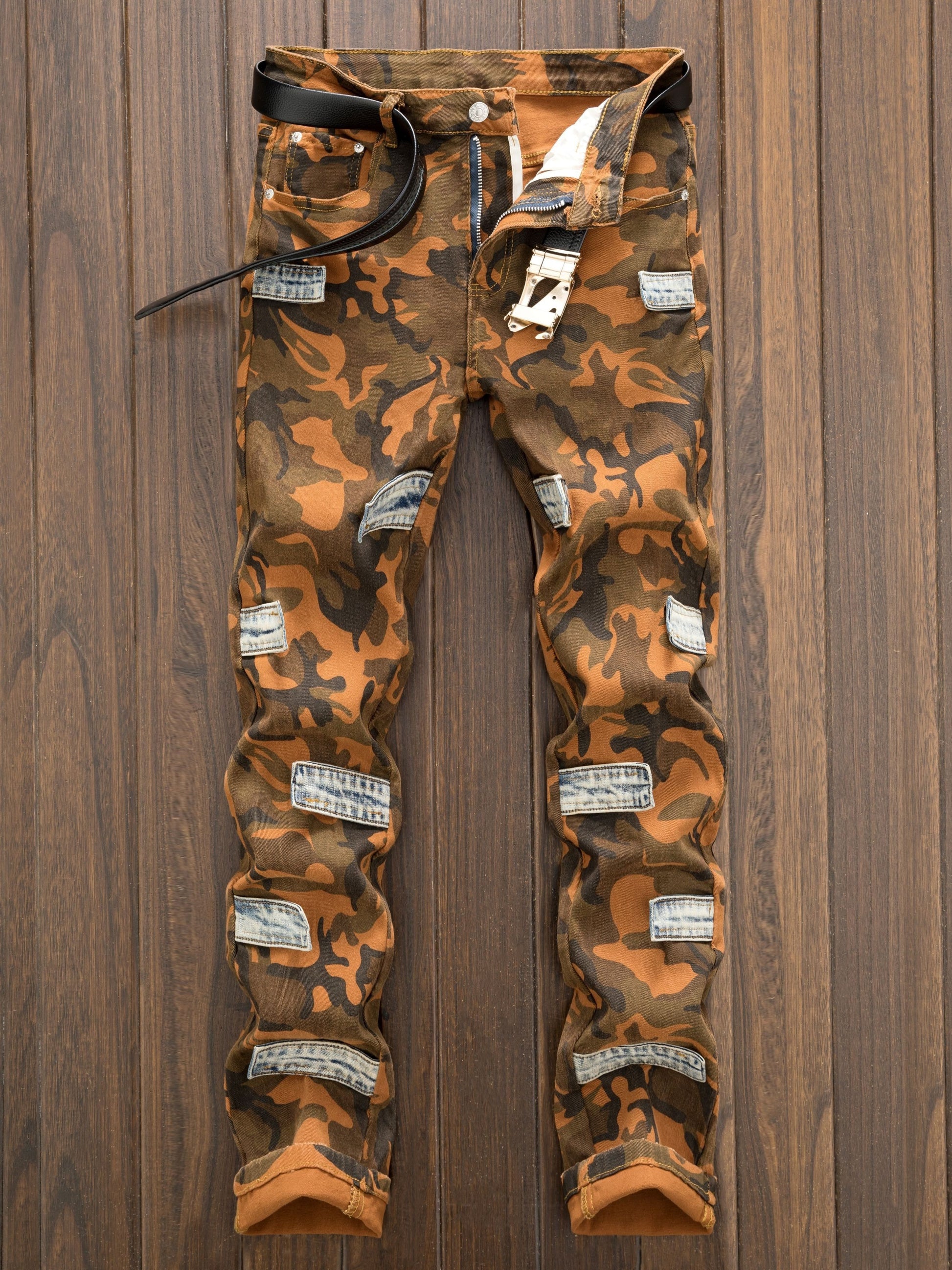 Men's Camo Light Stretch Skinny Fit Trousers | Patchwork Denim