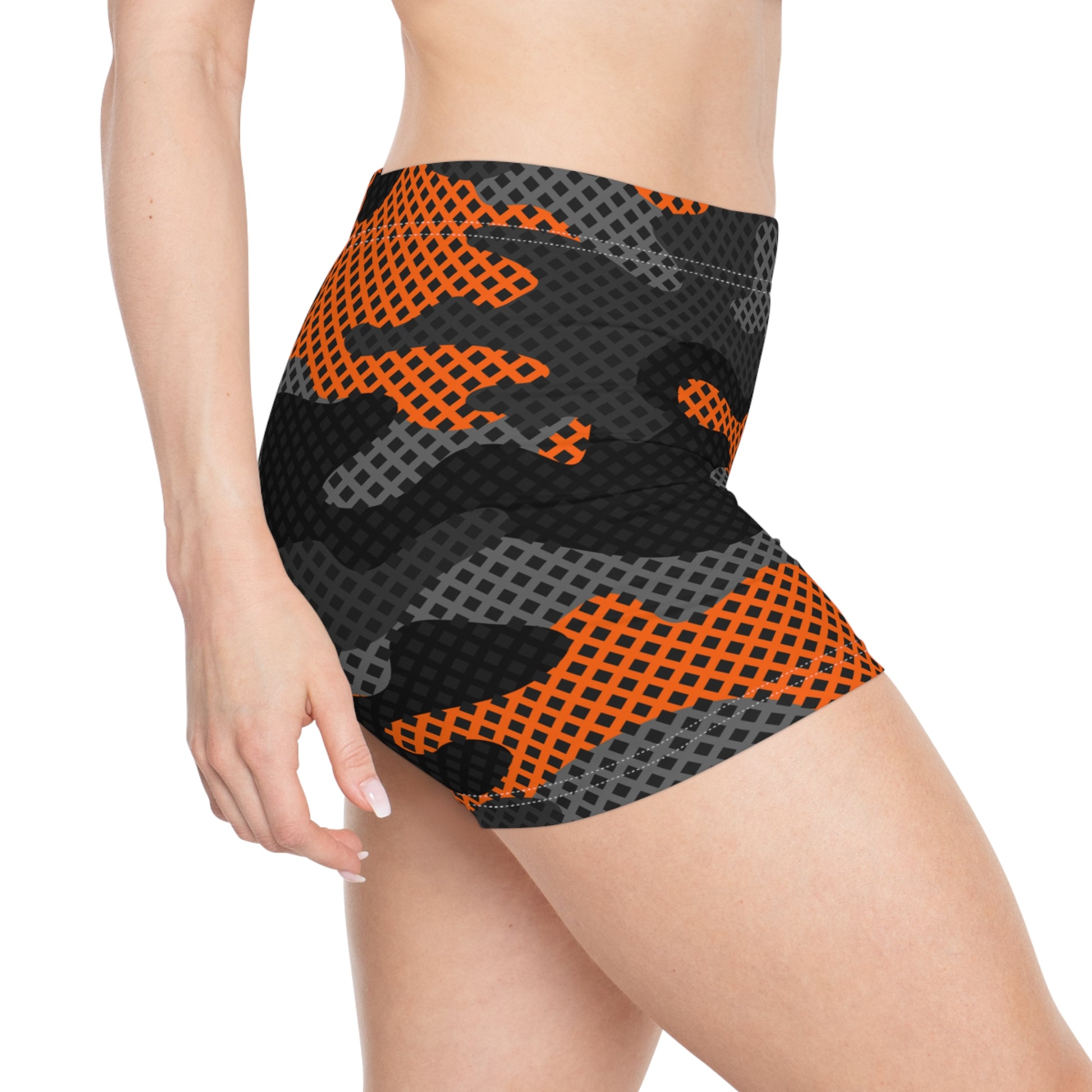 Women's Camo Shorts | Tight Fit | Black and Orange Pixel