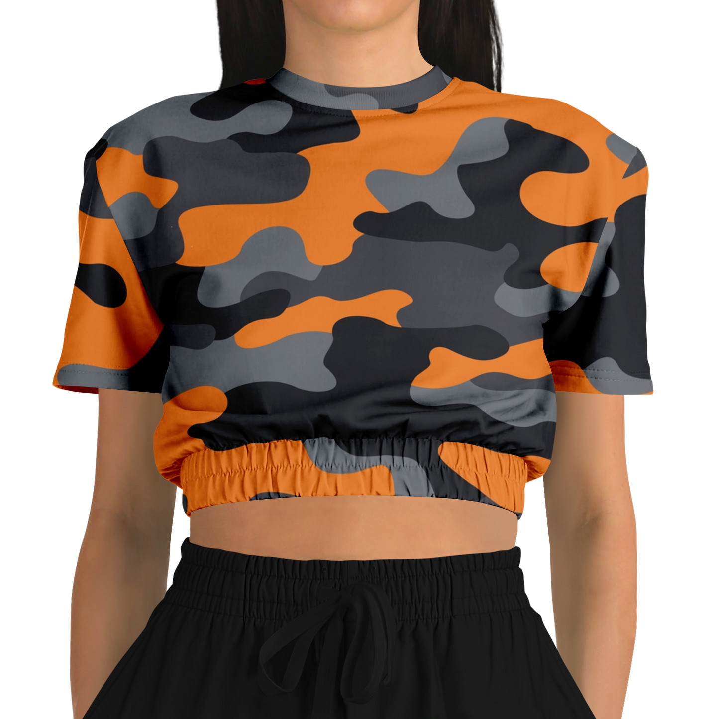 Camo Crop Top Sweatshirt | Orange, Gray & Black Camouflage