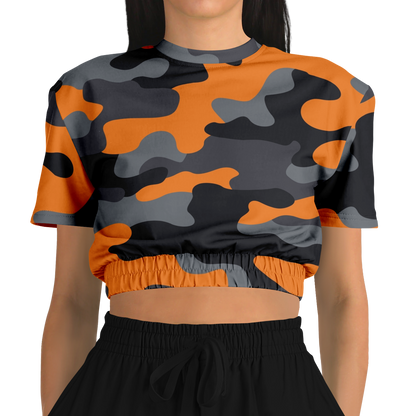 Camo Crop Top Sweatshirt | Orange, Gray & Black Camouflage