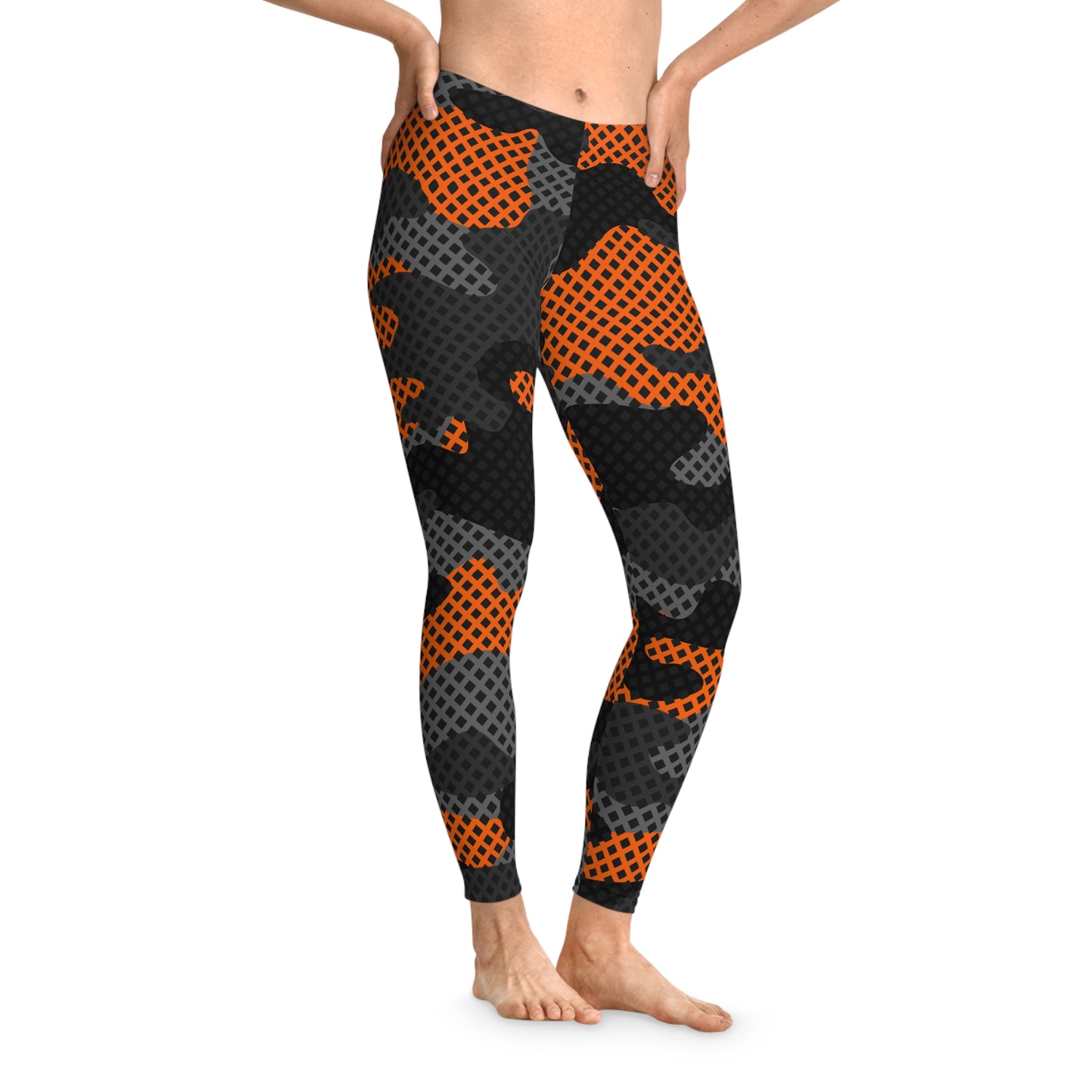 Black & Orange Camo Leggings For Women | Mid Waist Fit