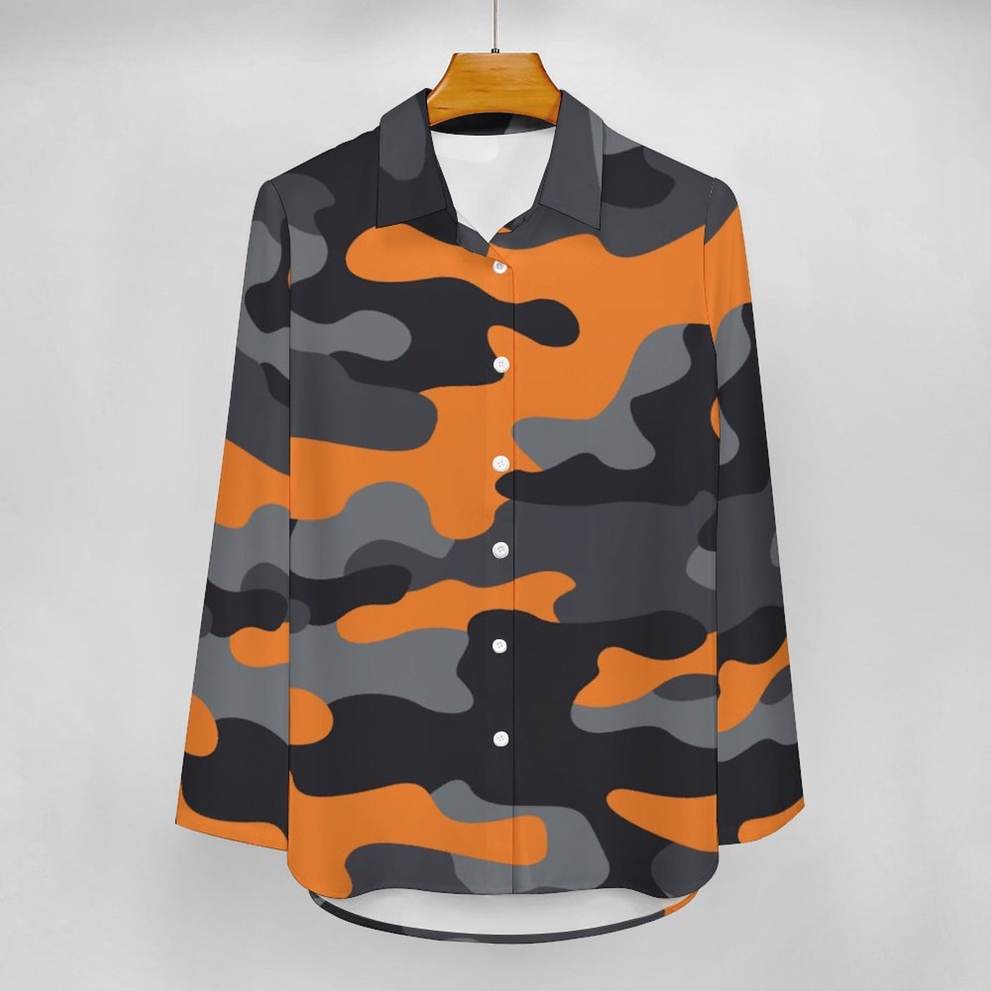 Women's Button-Up Camo Shirt | Orange, Black, & Gray