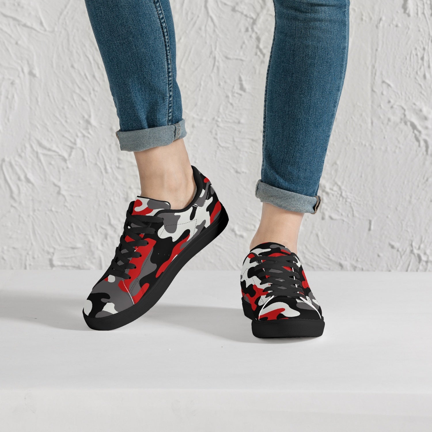 Camo Sneakers | Classic Low-Top | Red, Black, & White