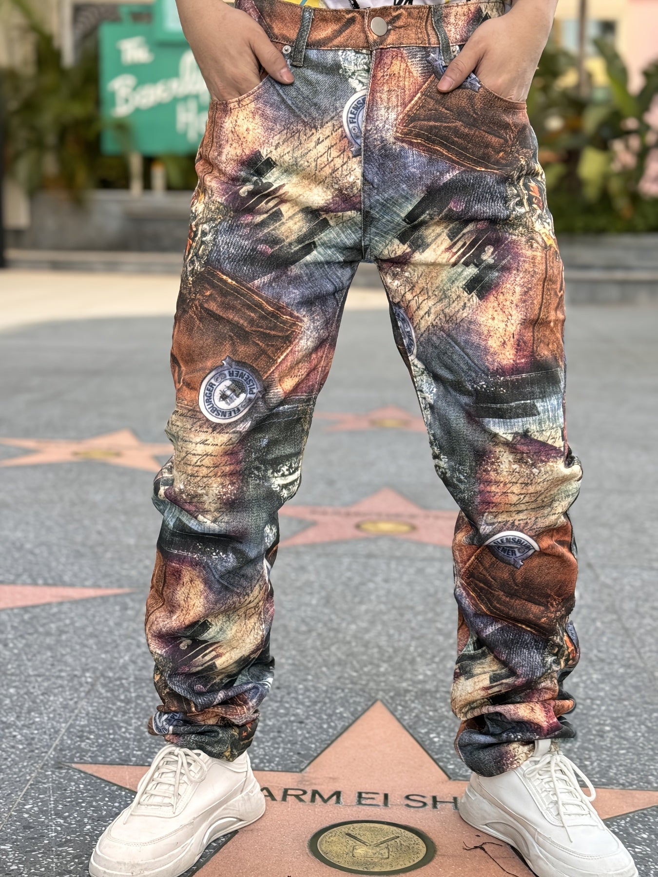 Men's Printed Faux Denim Pants: Trendy 3D Digital Print, Streetwear