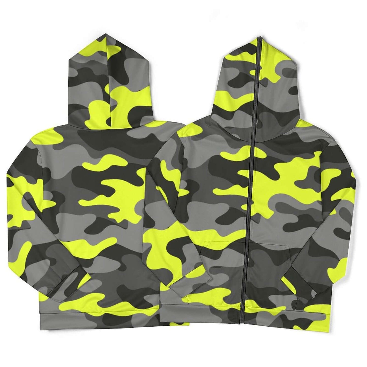 Zip up Camo Hoodie | Black, Gray & Yellow Camouflage