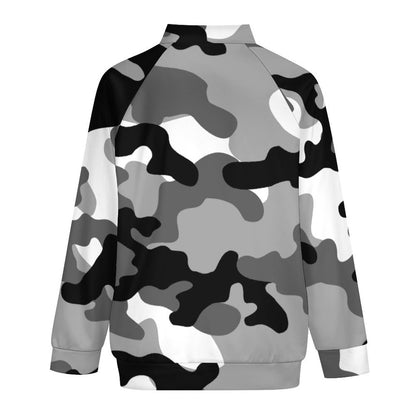 Camo Shirt | Raglan Zip-up | Gray, Black, and White