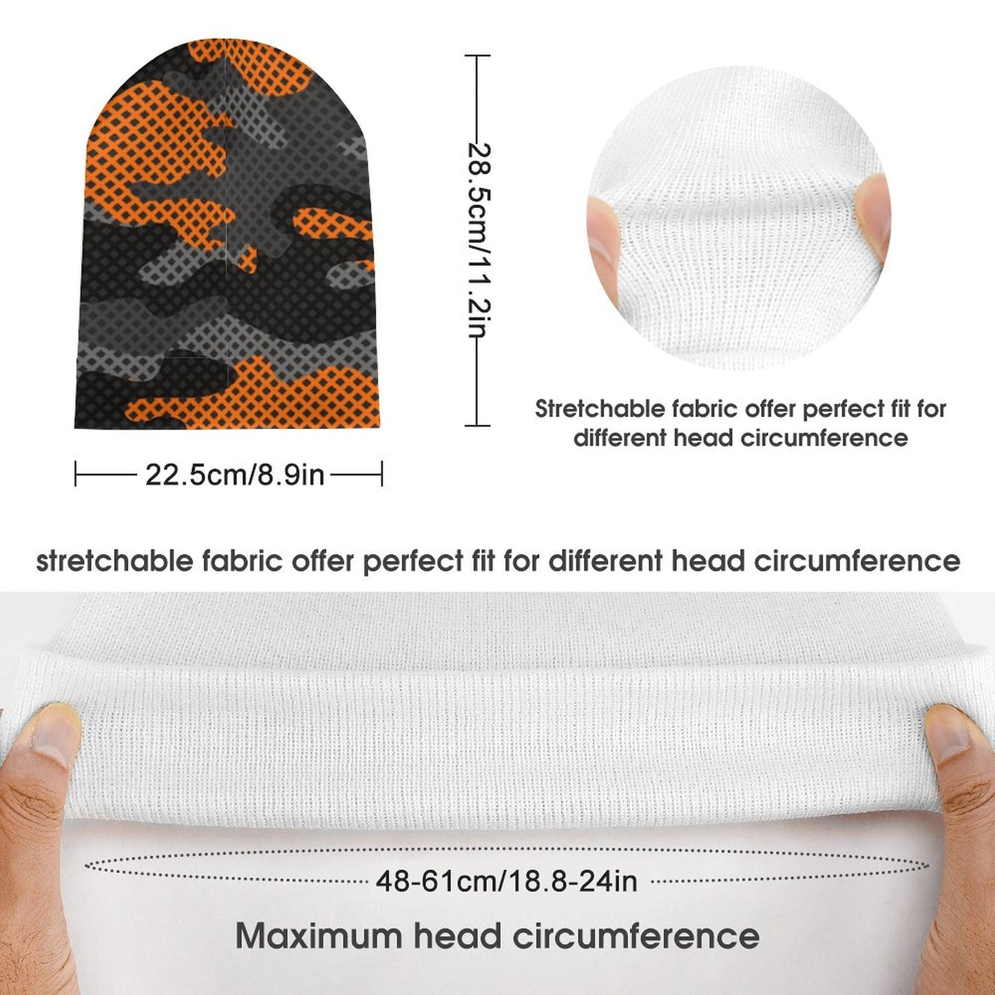 Camo Beanie | Black & Orange Pixel Camouflage