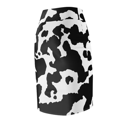 Camo Mini Skirt | Pencil Cut | Black & White Cow Pattern