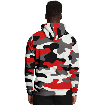 Camo Hoodie | Red, Black & White Camouflage Pullover