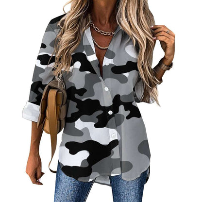 Women's Button-Up Camo Shirt | Black, White & Gray