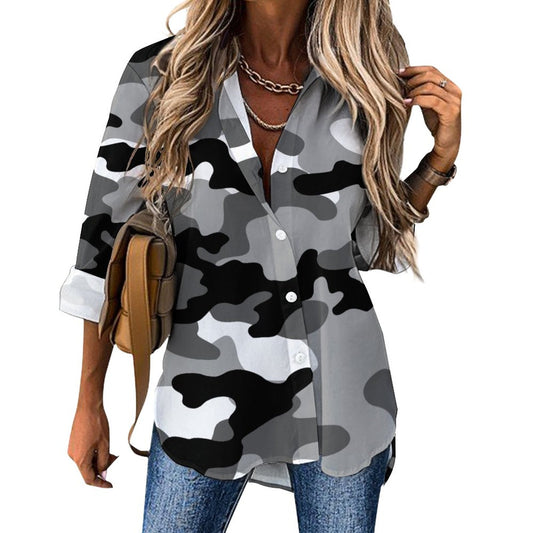 Women's Button-Up Camo Shirt | Black, White & Gray