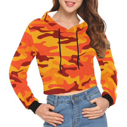 Cropped Camo Hoodie | Tight Fit | Orange and Red Camouflage