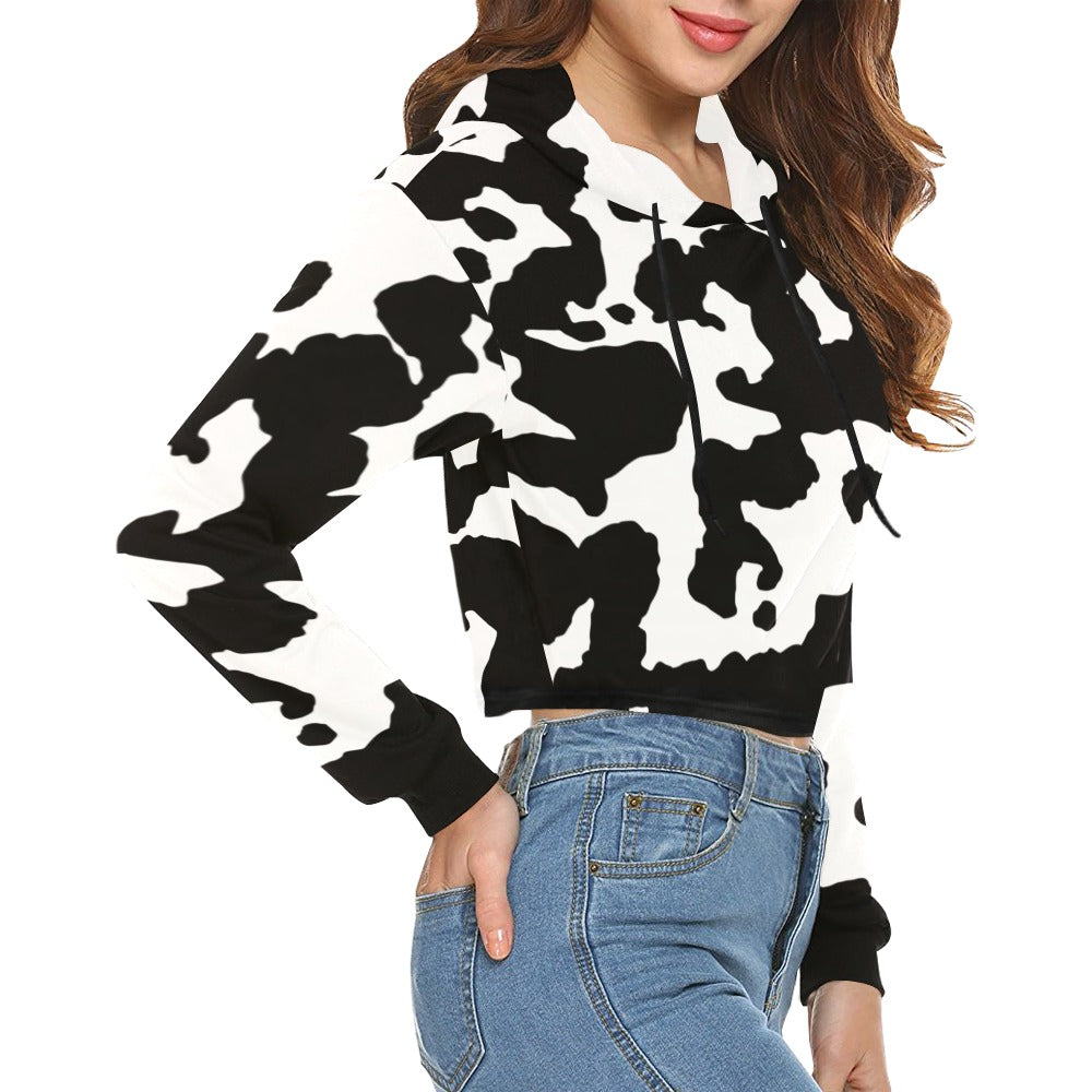 Cropped Camo Hoodie | Tight Fit | Black and White Cow Print