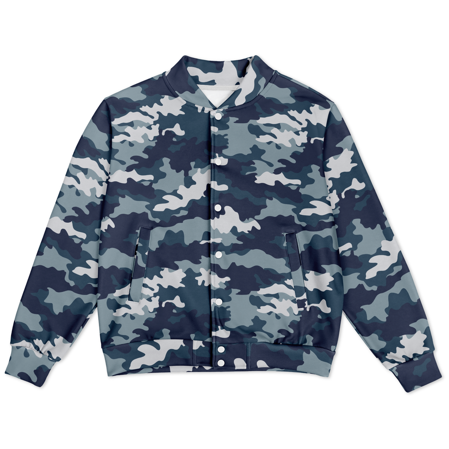 Baseball Jacket in Navy Blue Camouflage Print