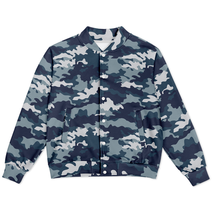 Baseball Jacket in Navy Blue Camouflage Print