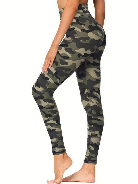 Leggings de yoga con estampado de camuflaje, pantalones ajustados de cintura alta elásticos para entrenamiento deportivo