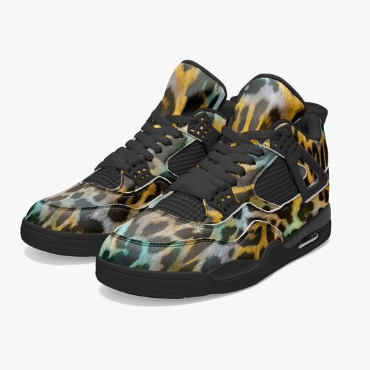 Leopard Sneakers AJ4 | Yellow and Blue Abstract Pattern