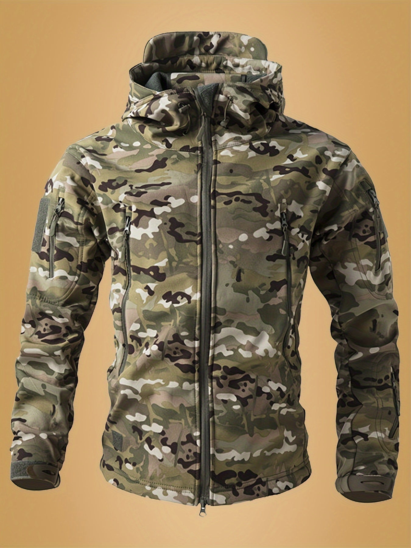 Men's Tactical Camo Windbreaker | Waterproof, Mid-Length Military Jacket with Hood