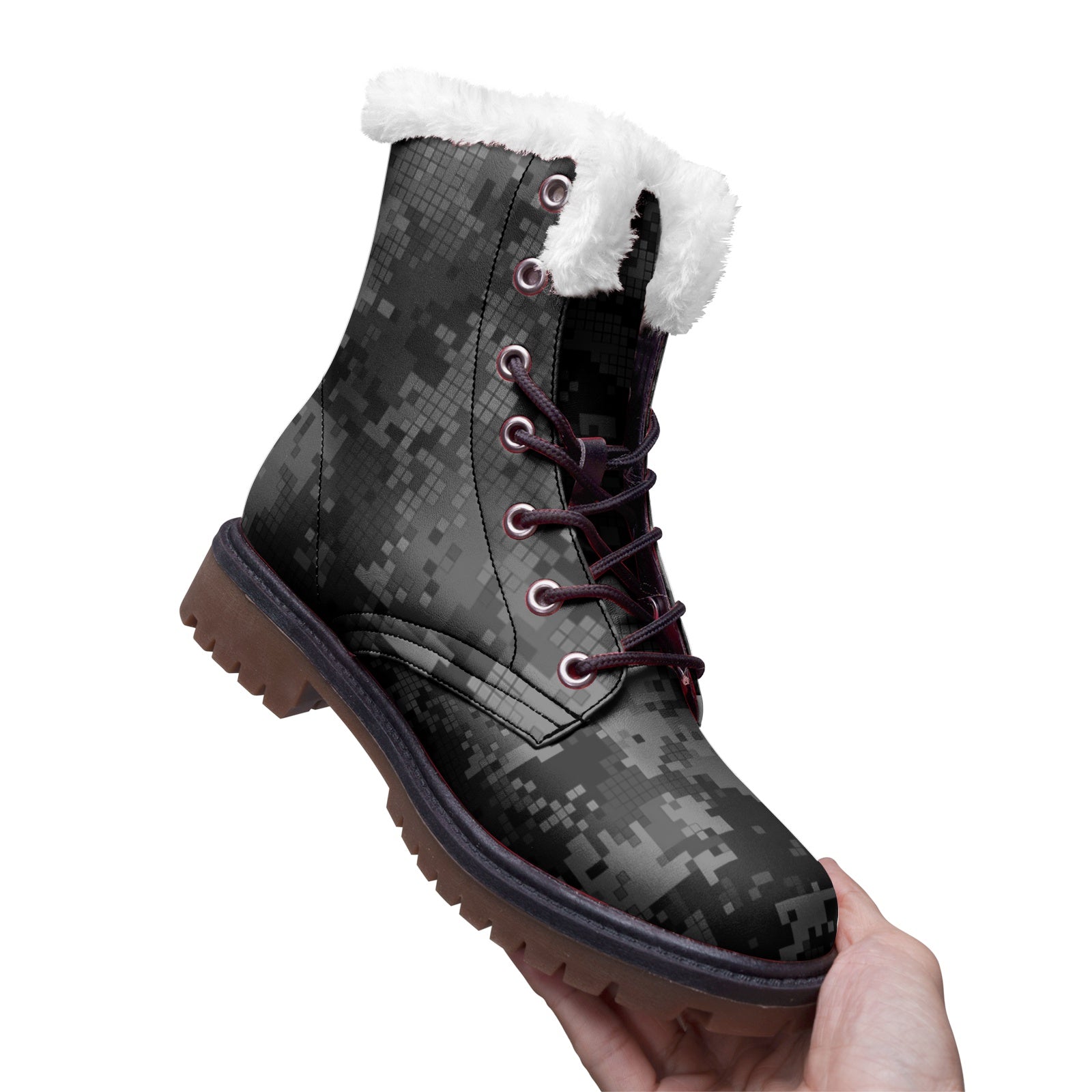 Snow Camo Boots | Digital Monochrome Dark Gray Camouflage