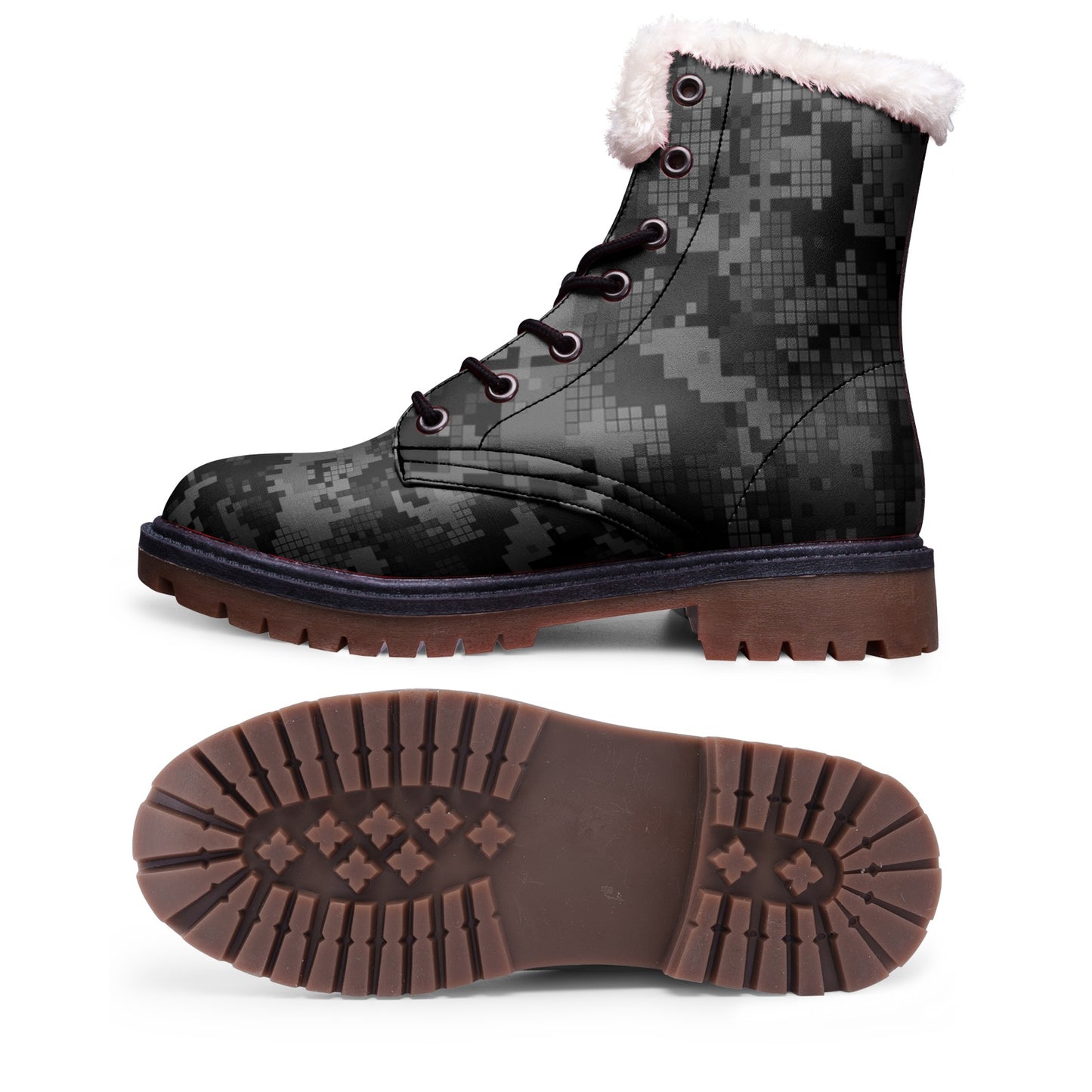 Snow Camo Boots | Digital Monochrome Dark Gray Camouflage