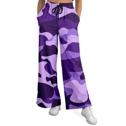 Camo Wide Leg Pants | Purple, Blue & Mauve Camouflage