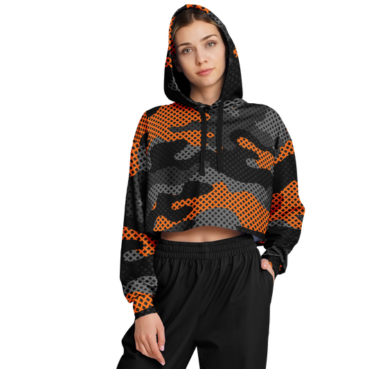 Cropped Hoodie For Women | Black & Orange Pixel Camo