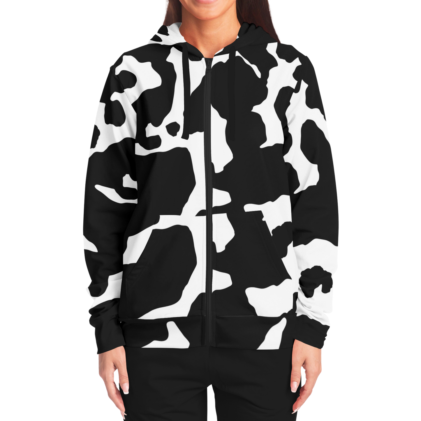 Zip-Up Hoodie | Black & White Camouflage