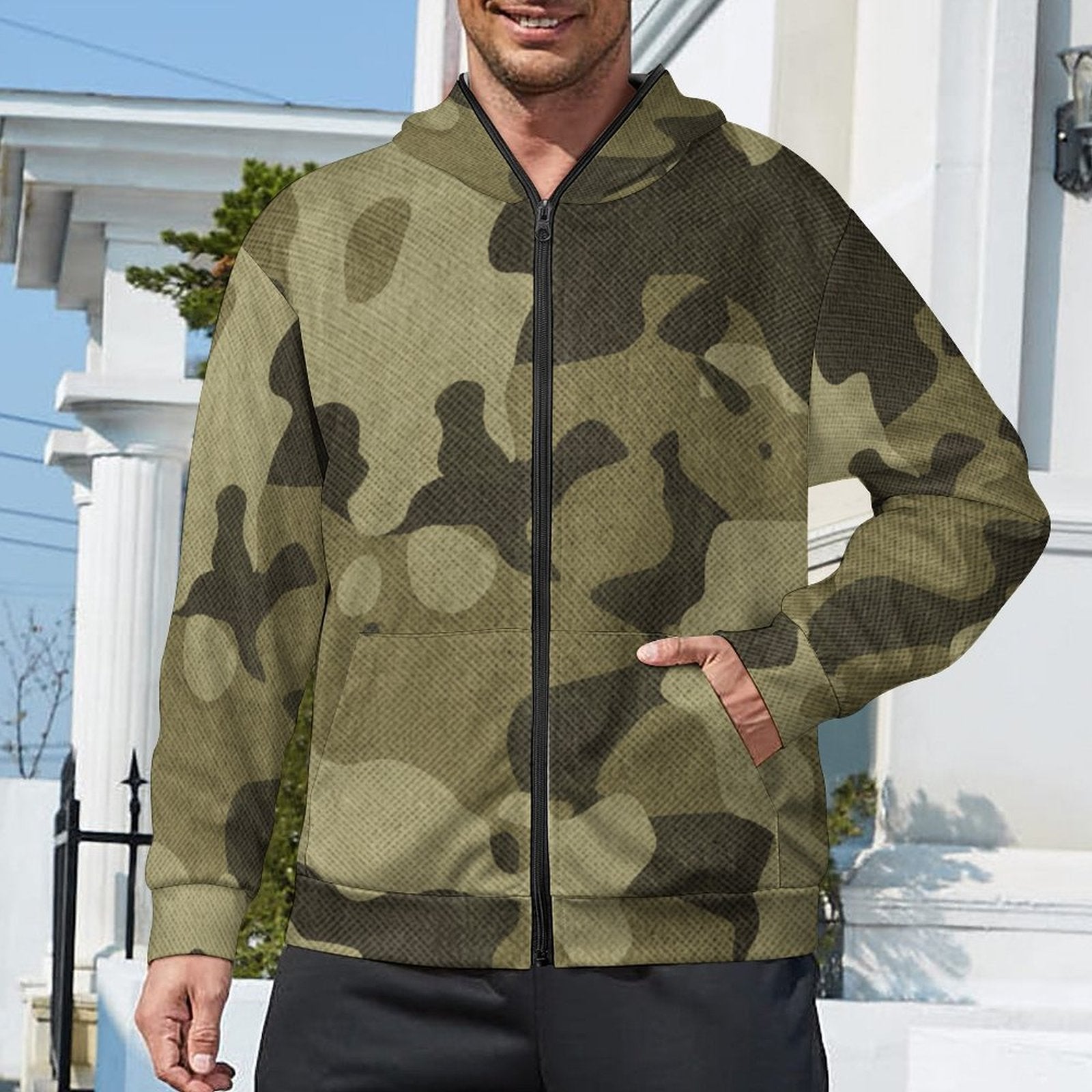 Zip Camo Hoodie | Green Fabric Camouflage