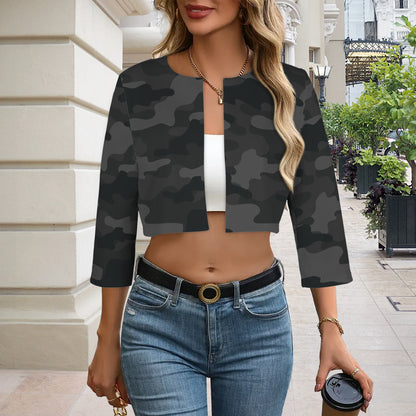 Camo Blazer | Cropped Open Front | Black Camouflage