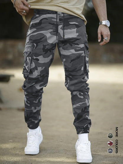 Men's Camo Cargo Pants with Flap Pockets & Invisible Zipper