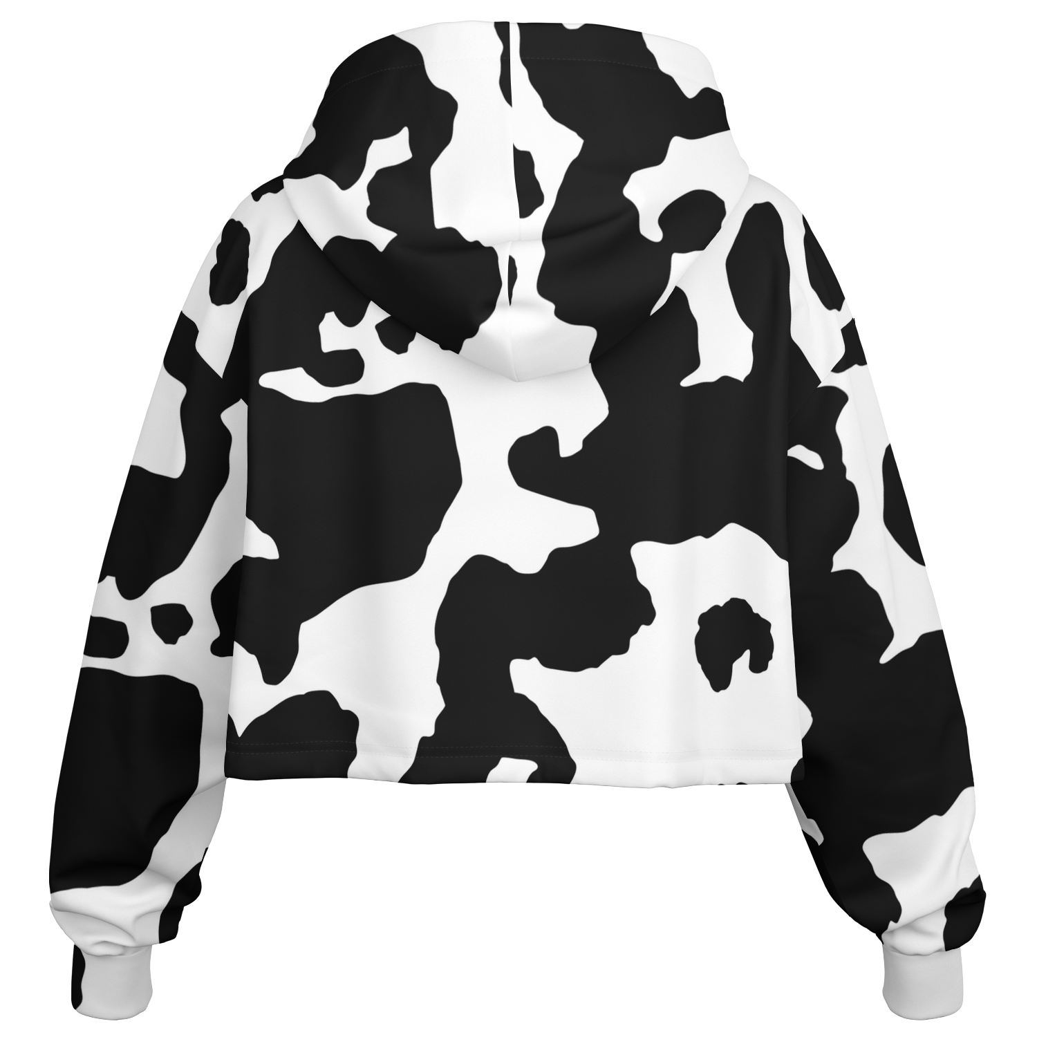 Cropped Hoodie For Women | Black & White Cow Camouflage