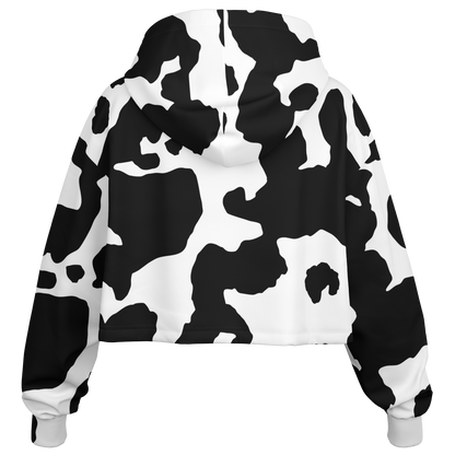 Cropped Hoodie For Women | Black & White Cow Camouflage