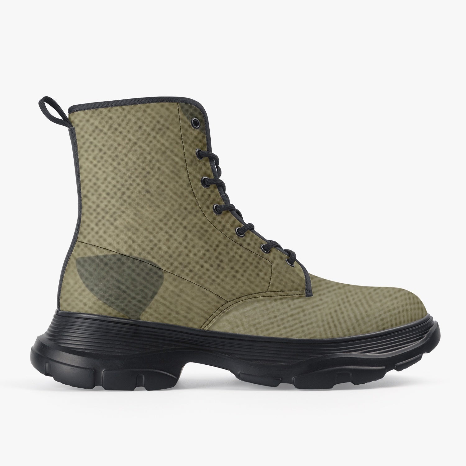 Chunky Boots | Leather in Green Fabric Camouflage