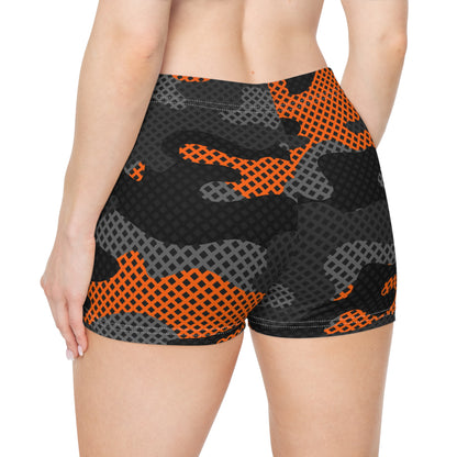 Women's Camo Shorts | Tight Fit | Black and Orange Pixel