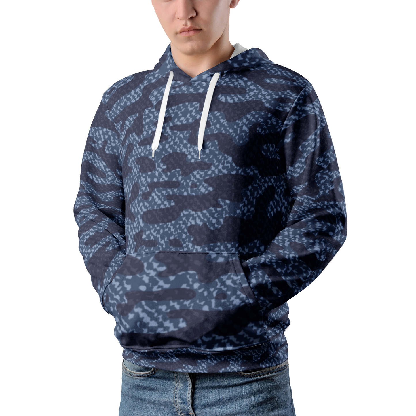 Camo Hoodie in a Spotted Blue Jeans Cloth Pattern