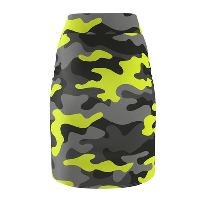 Camo Mini Skirt | Pencil Cut | Yellow, Black & Gray