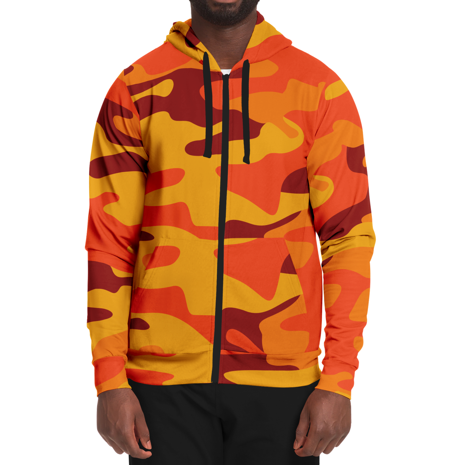 Zip-Up Hoodie | Orange & Red Camouflage