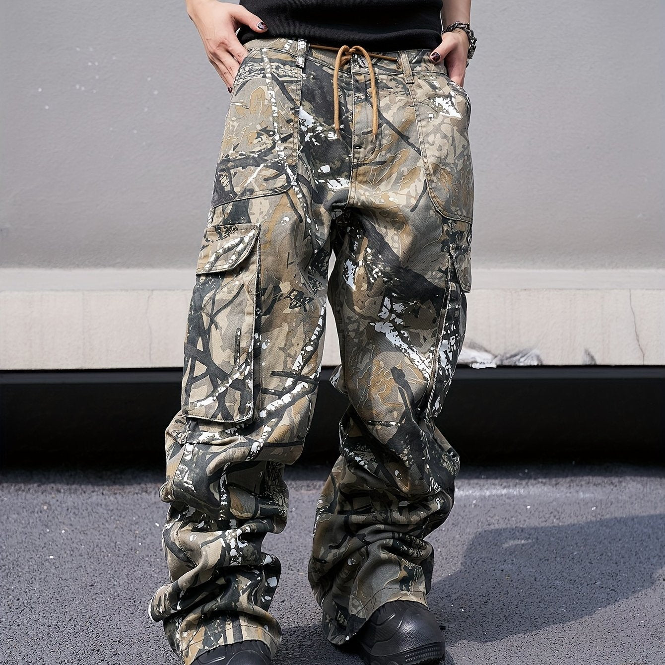 Men's Camouflage Print Denim Cargo Pants | Loose Fit